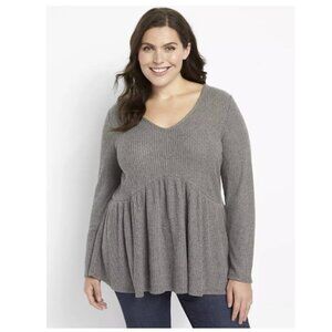 💎Lane Bryant Long Sleeve V Neck Waffle Knit Grey Top